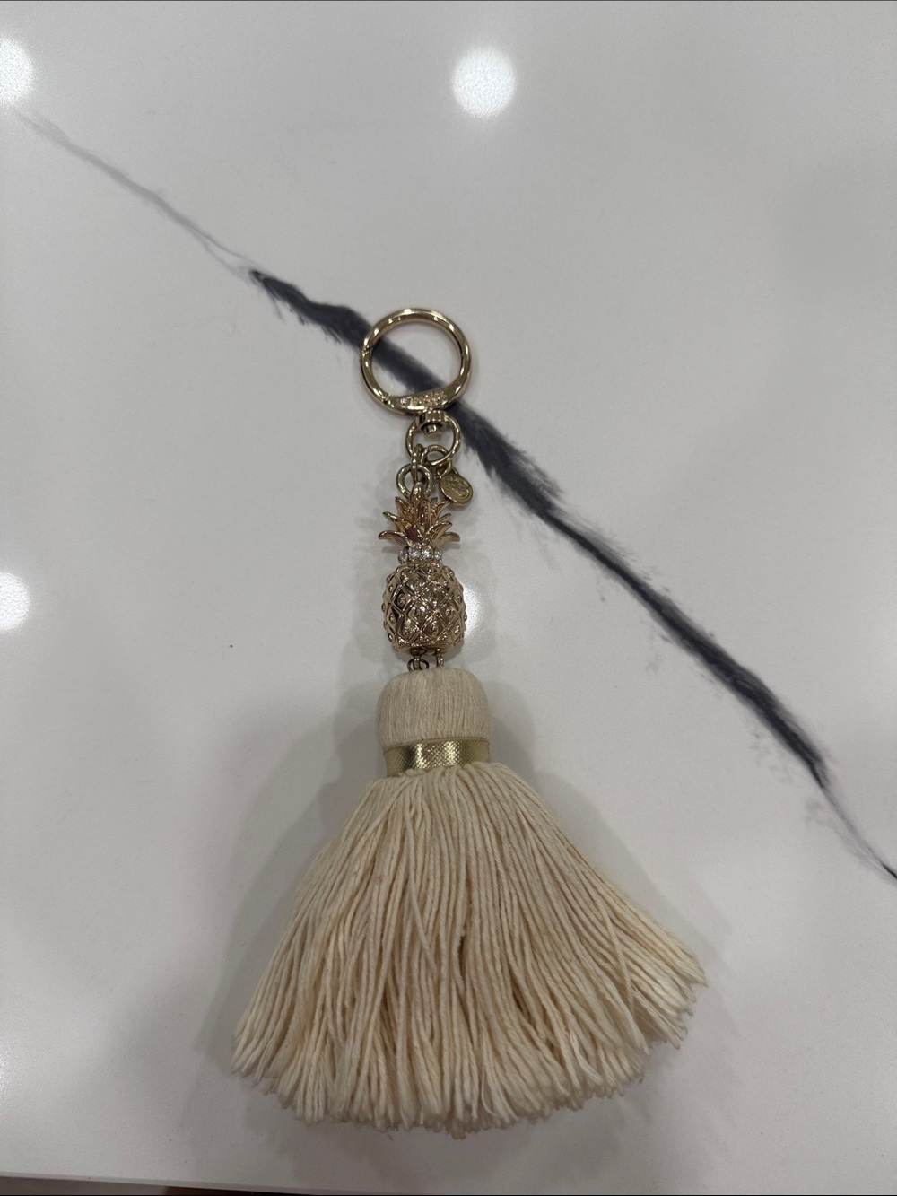 Spartina 449 Cream Tassel Keychain with Gold Pineapple Charm